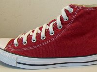Chili Paste Red High Top Chucks  Outside view of a left chili paste red high top.
